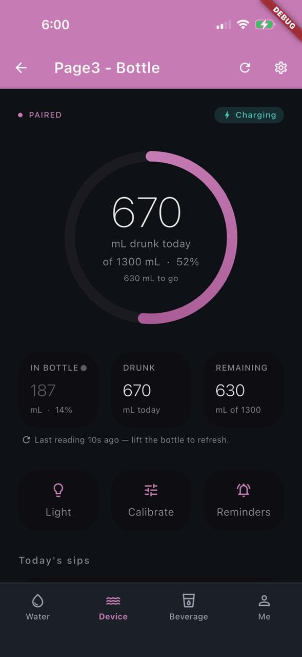 Page3 smart-bottle hydration tracking app