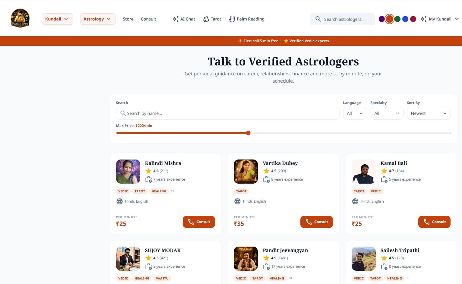 PanditJi Pro verified astrologer marketplace